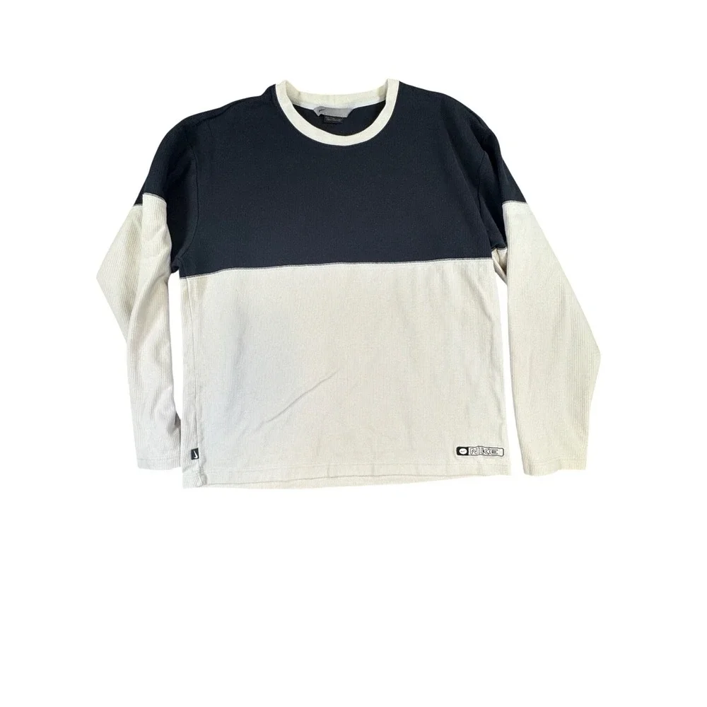 Vintage Nike Long Sleeve Shirt XL Black Cream‎ Color Block Ribbed Y2K Streetwear